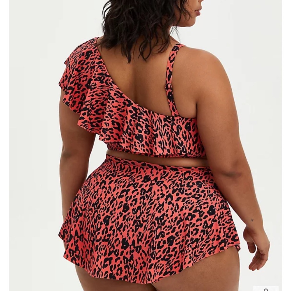 Torrid Coral Leopard One Shoulder Bikini Top & Swim Skirt - Picture 6 of 8